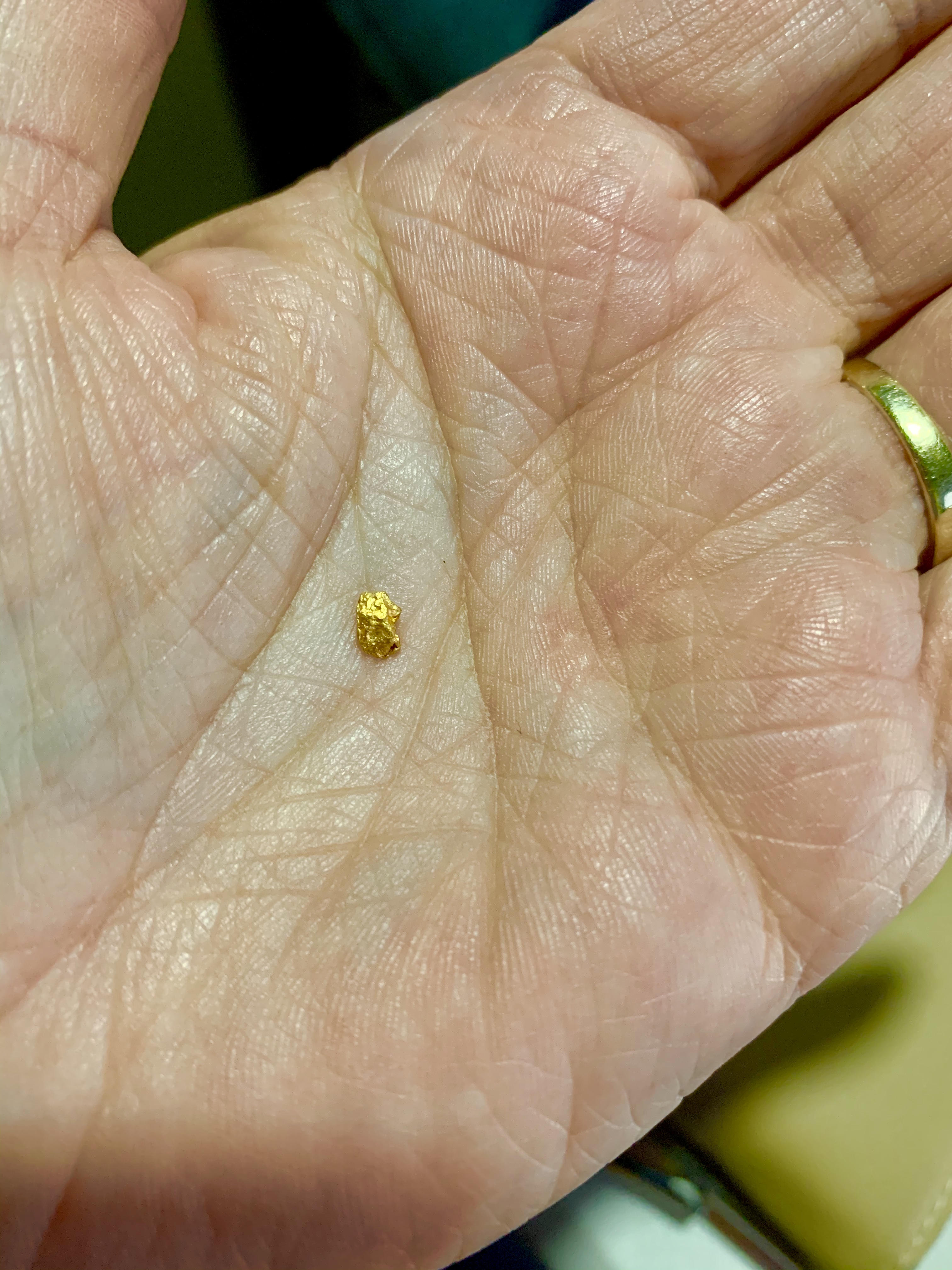 Een heel klein maar ook heel echt goudklompje gevonden!
