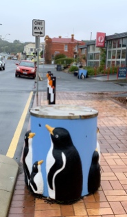 Vuilnisbak en straatpaaltjes in Penguin